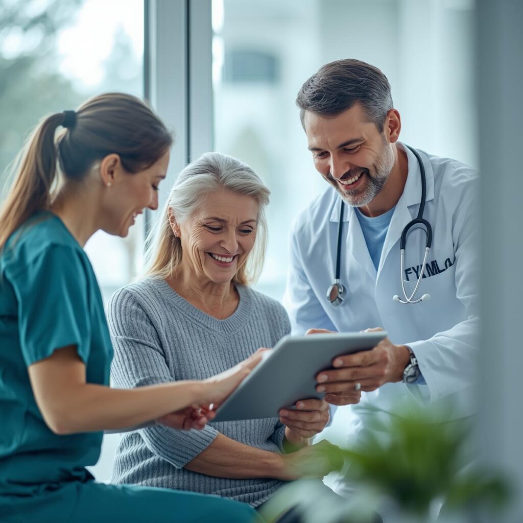 Novacell DFPP preparation patient and nurse reviewing a pre-procedure checklist in a modern clinic